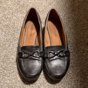 Naturalizer Silver Loafers with Buckle Detail